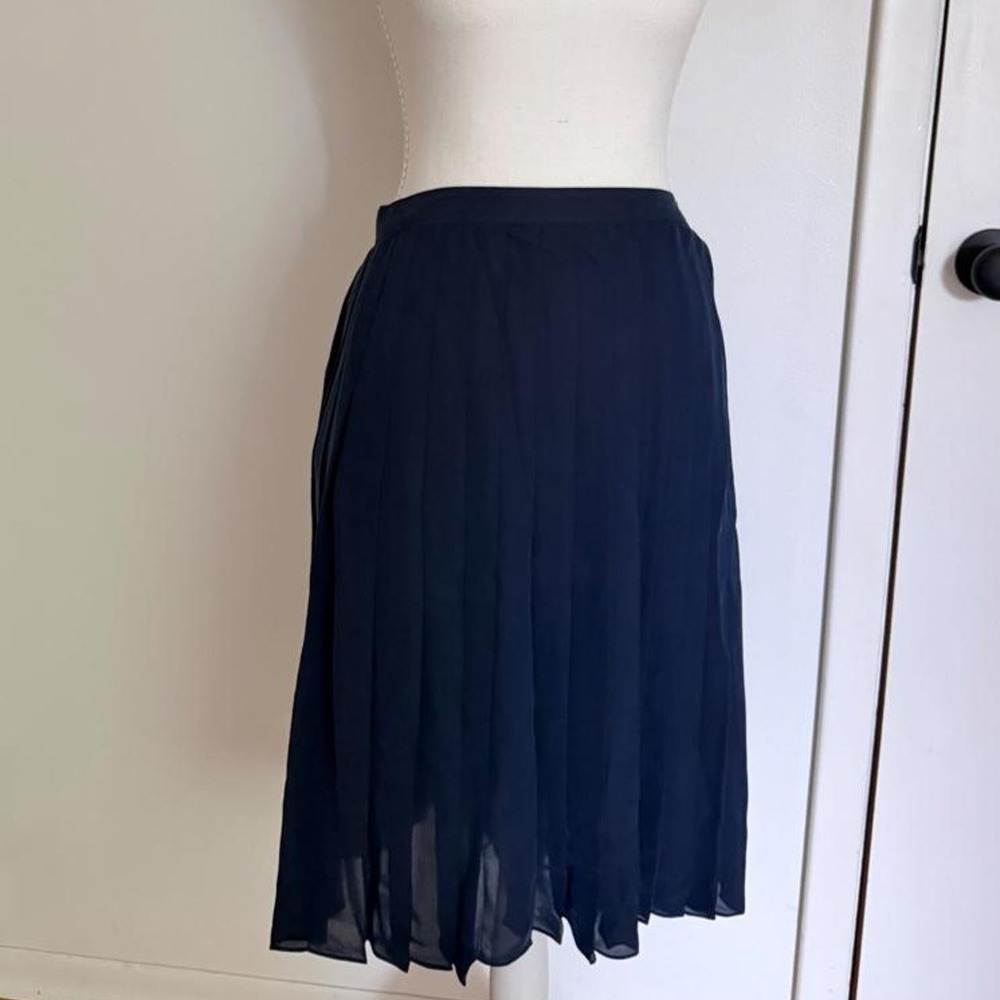 Ralph Lauren Silk Navy Blue Pleated midi skirt with sheer overlay